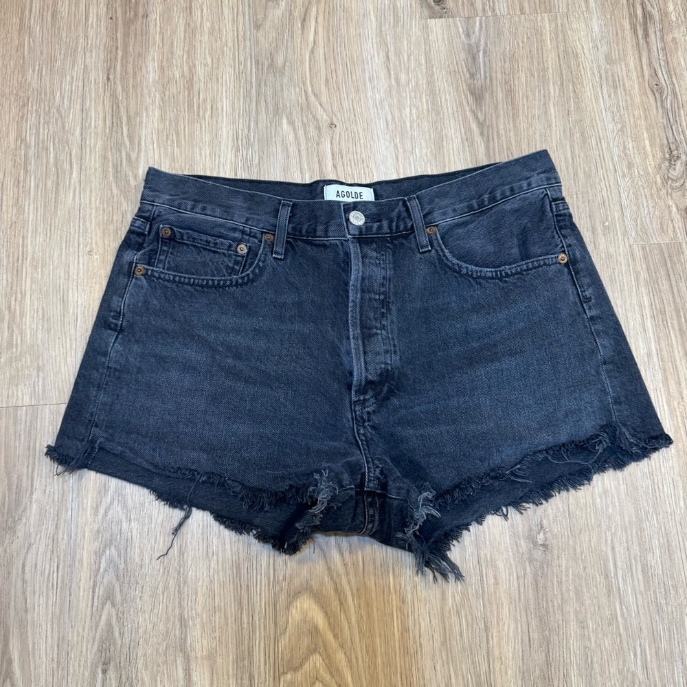 AGOLDE Parker Denim Shorts Size 28 Black Raw Hem